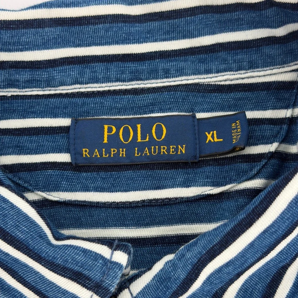 NWOT Polo Ralph Lauren Men XL Blue White Striped Cotton Jersey Pocket Polo Shirt